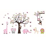  ufengke Pegatinas De Pared Animal Árbol Vinilos Adhesivos Pared Jirafa Elefante para Dormitorio Habitación Infantiles Bebés