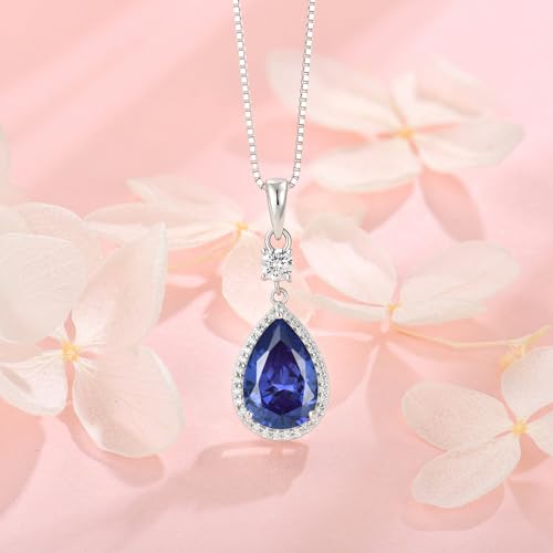 Teardrop Birthstone Necklace for Women 925 Sterling Silver 5A Cubic Zircon Pear Pendant Jewelry Anniversary Birthday Christmas Gifts for Her3