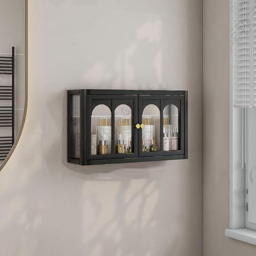 Image of CBEX Modern Glass-Door Wall Cabinet with Medicine Cabinet,Wall Mounted Display Cabinet, Wall Cabinet Over Toilet, Detachable Shelves for Office, Dining Room,Living Room ((34 X 14 X 50 Cm))