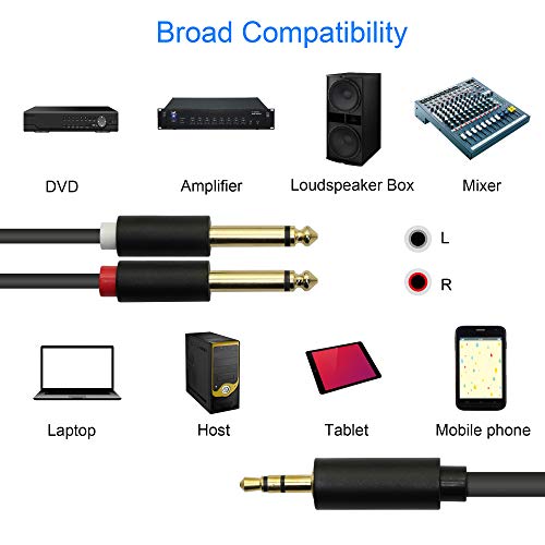 Cable de audio 3.5mm a dual 6.35mm 1.5 m miniatura 6