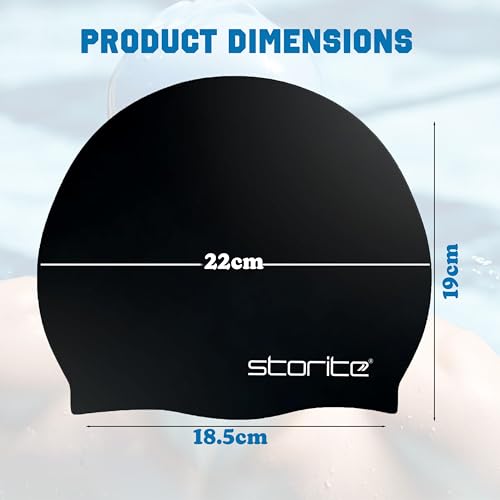 Image of Storite Swimming Cap for Men & Women (Black) | Waterproof, Stretchable Silicon, For Long Hair, Professional Lightweight