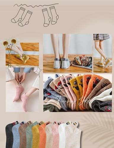 Sporzin Sneaker Socken Damen 39-42 & 35-38, 10 Paar Bunte Lustige Baumwolle Socken für Sneaker Damen mit Fersen-Motiv Stickerei, Alltag und Sport