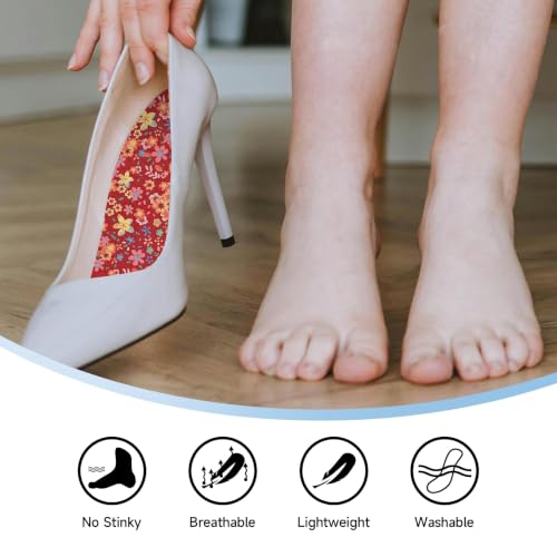 Image of 3 Pair Women No Show Socks Anti-Odor Sockless Shoe Insert Size 9-13 | Thin Shoe Insoles,Breathable,Comfort Barefoot Shoe Liner,Machine Washable,Moisture Control,Cute,Everyday Insole,Floral Print