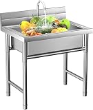 Stainless Steel Utility Sink Free Standing with Faucet & Legs for Laundry Room, Kitchen, Restaurant, Garage, Outdoor Garden, Backyard, Industrial - Fregadero para Patio Exterior, 20 Inch