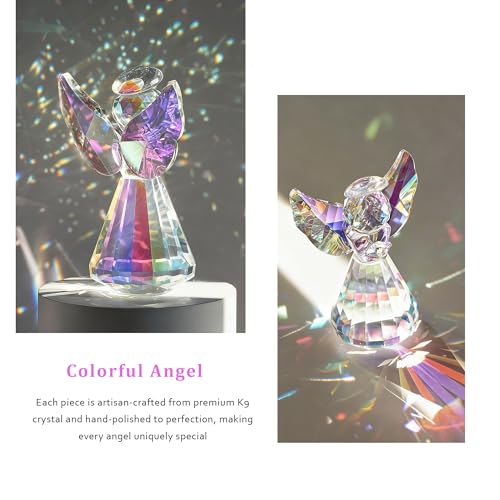 Image of 3'' Colorful Crystal Guardian Angel Figurine Christmas Angel Gift for Women | Glass Angel Statues for Valentine's Day Wedding Christmas Home Table Decoration Collectible,Birthday Gift For Sister