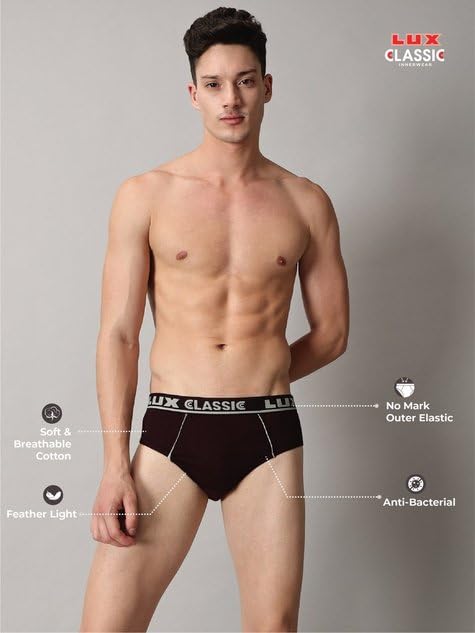 Image of Lux Classic Men's Brief - Value Pack | 100% Cotton V Shape Underwear | Comfortable Lux Brief Pack of 4 (Color May Vary)