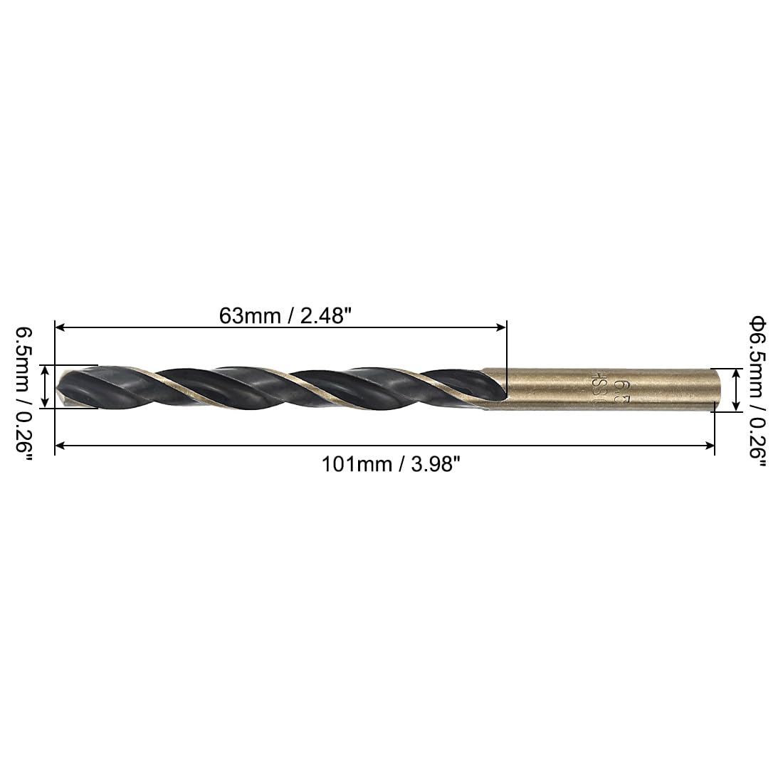 uxcell 24pcs Straight Shank Twist Drill Bits 6.5mm Gold Titanium & Black Nitride Coated High Speed Steel (HSS) 4341 with 6.5mm Shank for Stainless Steel Alloy Metal Plastic Wood