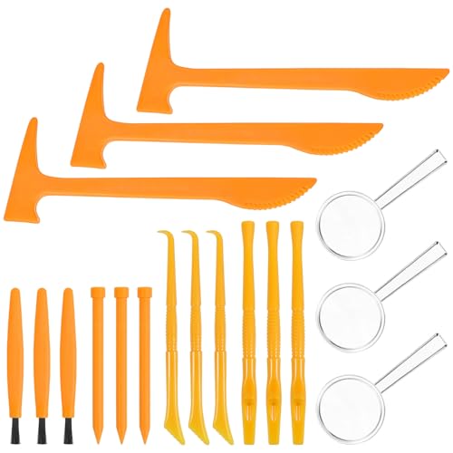JOINPAYA Dig Tool Kit: Excavation Tool Kit Hammer Magnifying Scraper Chisel Brush for Crystals Prospecting Dino Props Plastic 3sets