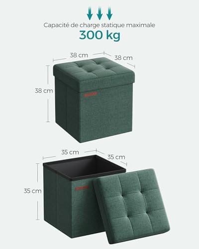 Pouf coffre pliable 43L vert rétro 300 kg SONGMICS