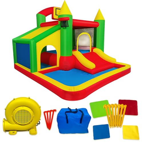 JumpYeah Inflatable Bounce House with Ball Pit,Toddler Toys Slide Trampoline Outdoor with Blower,Big Kids Bouncer Jumper Playhouse Indoor Bouncehouse,110x118x85 Inches