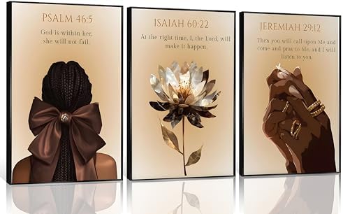 Amazon.com: 3Pcs Trend Black Girl Canvas Wall Art Christian Bible Verse ...