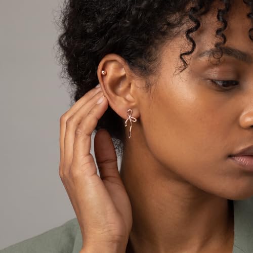 Image of Reffeer Solid 925 Sterling Silver Bow Stud Earrings Ribbon for Women Teen Girls Bowknot Stud Earrings Drops