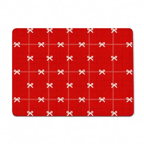 Image of Luxe Home International Dish Dry Mats for Kitchen Counter, Rubber Quick Dry Mat for Kitchen Utensils, Bow Check Print Smooth Absorbent Placemat, 35x55 cm, Red, Pack of 1