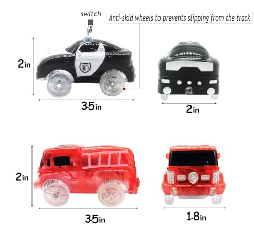 Glühen Tracks Autos-Spielzeugautos 3-Pack Tracks Autos mit 5 LED Blinklichten Magic Track Spielzeug, Zubehör kompatibel mit den meisten Tracks für Alter 3 4 5 6 7 Kinder