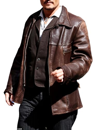 Oxdire Brown Antique Johnny Depp Vintage Bomber Motorcycle Genuine Leather Jacket For Men