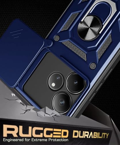 Image of WOW IMAGINE Tough Armor Bumper Mobile Back Case for Realme GT 6T 5G | Realme GT 6 | Sliding Camera Shield Cover | Shock Proof 360 Protection | Hybrid PC + TPU | Ring Holder with Kickstand - Blue