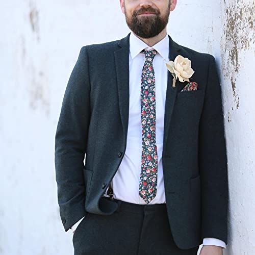 Image of Mantieqingway Floral Ties for Men Skinny Cotton Tie Flower Necktie