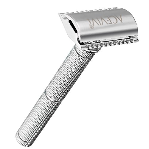 ACEVIVI Double Edge Long Handled Safety Razor for Men + 5 Premium Blades, Gift Set. Expertly Weighted For The Best Possible Shave,the Best Shaving Razor. Great Mens Gift