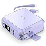 Pnvruy モバイルバッテリー 15000mAh コンセント一体型 大容量 急速充電【PD18W type-c&PD20WのiPhone対応ケーブル/折畳式プラグ/PD18WType-C入力ポート/22.5WのUSB-A】スマホ充電器 3台同時充電 プラグ付き 小型 LCD残量表示 PSE済み 持ち運び便利 iPhone15/14/iPad/Galaxy/Type-C各機種対応 (紫)