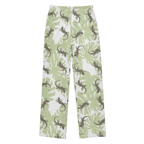 ZZXXB Iguana Leaves Boys Long Pants Soft Trousers Elastic Waist Kids Lounge Bottoms with Pockets S-XL