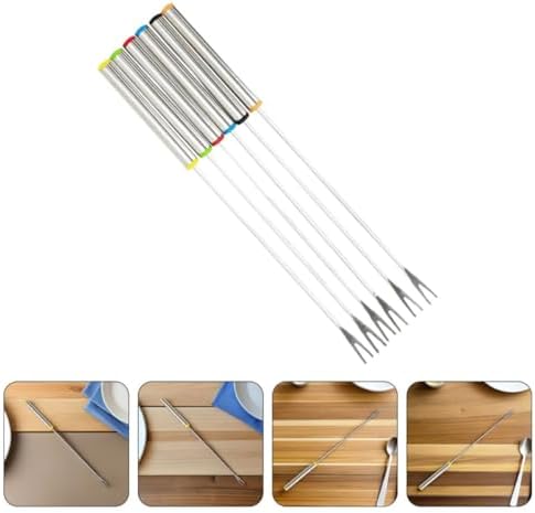 JECOMPRIS 12pcs Stainless Steel Fondue Forks for Hot Pot and Fruit with Heat-resistant Wood Handle, Heavy Duty Cheese Fondue Sticks for Outdoor Barbecue and Easy to Clean - 5