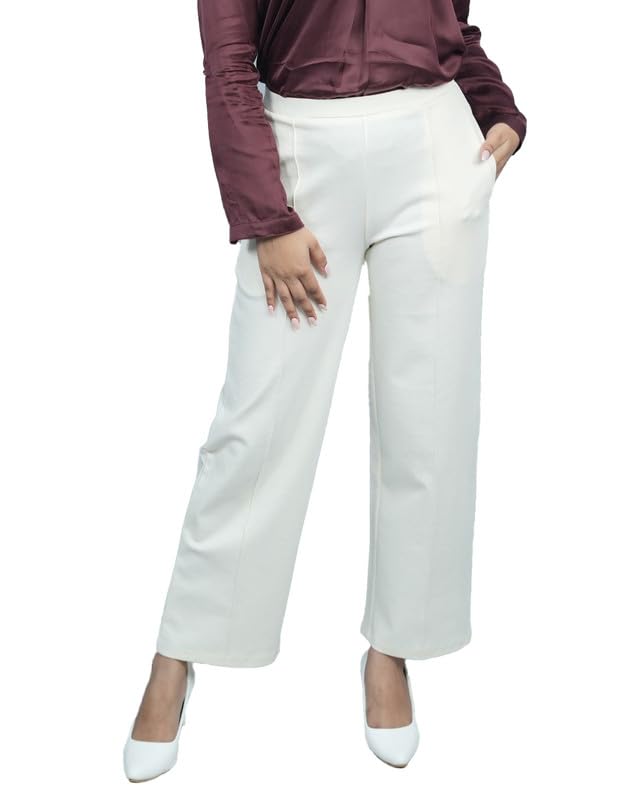 Image of Mlada Mid Waist Wide Leg Flared Pants Elastic Waist Band for Women Office Work Formal Wear Stretch Cotton Knit Flare Pants Utility Pockets Extra Flare Pants Trousers for Travel