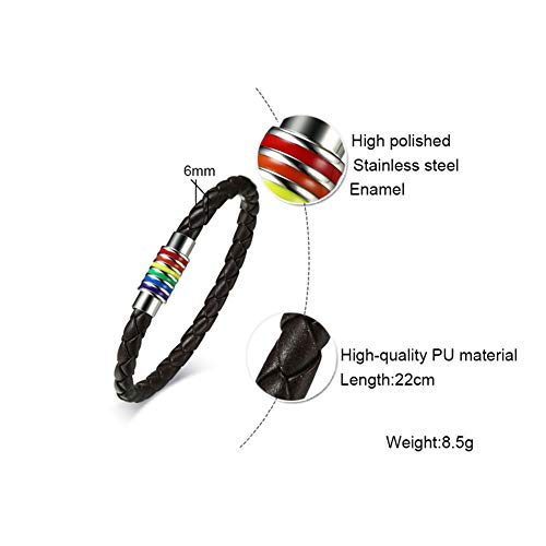 Image of Leather Braided LGBT Rainbow Bangle Bracelet - Gay & Lesbian Pride