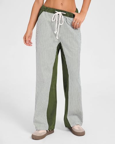 Kedera Women Stripe Wide Leg Jeans Pull On Drawstring Loose Baggy Pants Mid Waist Boyfriend Boho Trousers 20252