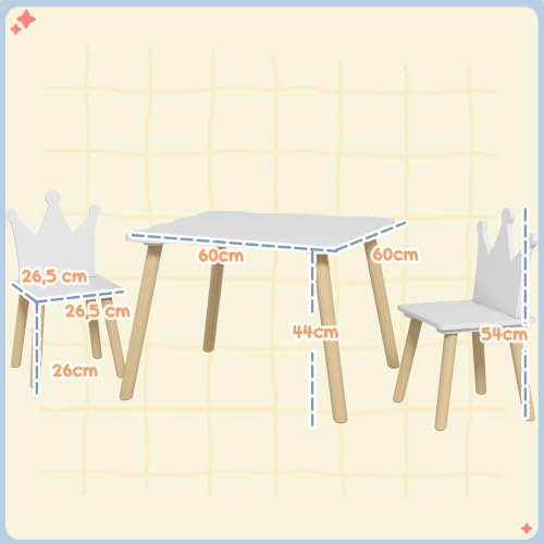 Miniatura 7 de Aiyaplay Mesa Y Sillas Infantiles De 3 Piezas Mesa Infantil Con 2 Sillas Con Respaldo En Forma De Corona Para Niños De 3-6 Años Para Sala De Juegos Dormitorio Guardería Blanco