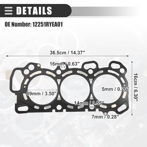 Image of Motoforti Cylinder Head Gasket, Suitable for 3.7L Engine, for Acura MDX Base 3.7L V6 - Gas 2007-2009, Metal, No.12251RYEA01, Silver Tone Black, 2 Pcs