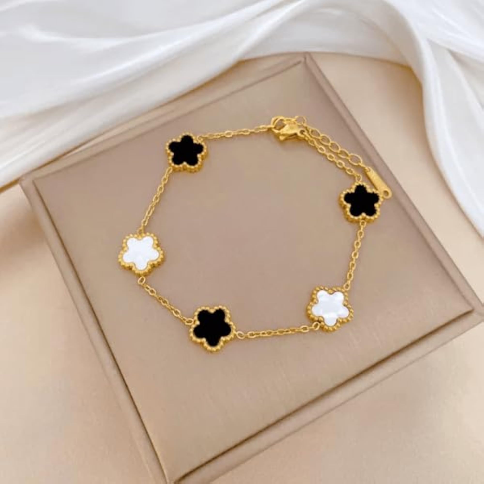 Gold Clover Bracelet Combo Set for Women, 2 Piece