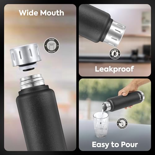 Image of Go24 pexpo Cameo ISI Certified Stainless Steel Vacuum Insulated Flask - 300ml | Double Wall Hot & Cold Upto 5-6 Hours | Office, School, Gym, & Travelling | Men, Women & Kids - Knight Black