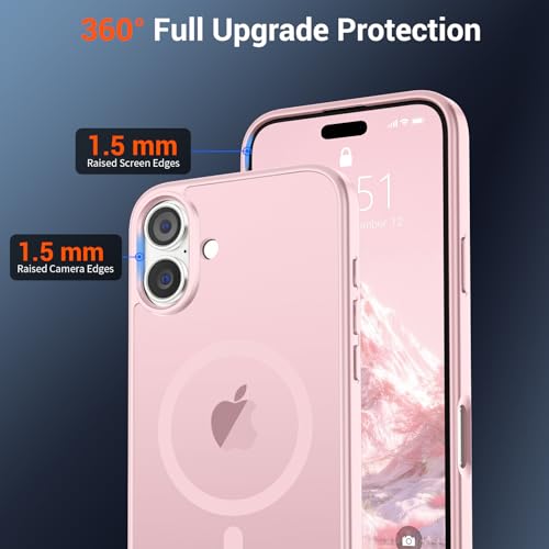 Image of SUPFINE Magnetic for iPhone 16 Case (Compatible with MagSafe) (Military Grade Drop Protection) Translucent Matte Shockproof Phone Cover,Light Pink