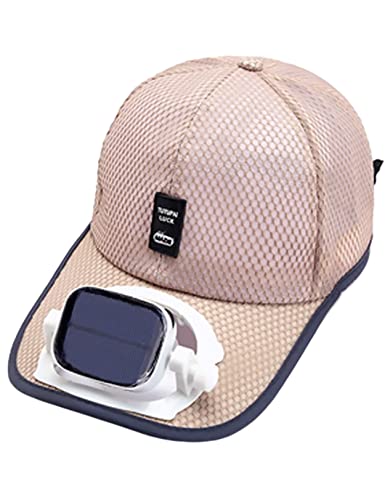 Image of Mens Baseball Cap with Solar Fan, Summer UV Protection Wide Brim Sun Hat Mesh Beach Hats, Solar Powered /USB Charging