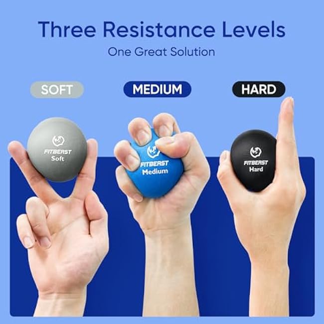 FitBeast Grip Strength Trainer ¨C 6 Pieces Hand Therapy Kit with Finger Extension Exerciser & Stress Balls for Adults, Rehab & Strength Training ¨C for Men, Women, and Seniors