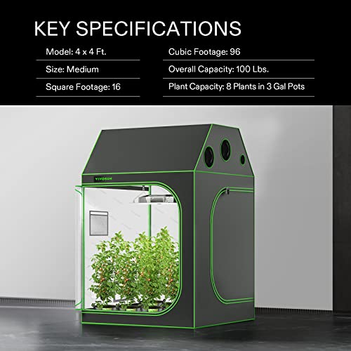Vivosun R446 4X4 Grow Tent, 48"X48"X72" Roof Cube Tent With Observation Window And Floor Tray For Hydroponics Indoor Plant For Vs4000/Vsf4300 #TOP6