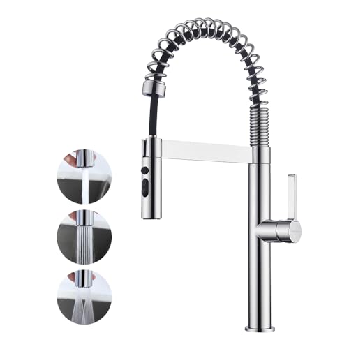 Decaura WELS Pull Down Kitchen Mixer Taps High-arc Metal 3-Mode Pull-Out Sprayer Laundry Mixer Tap 360° Swivel Sink Faucet Lead-Free (Chrome)