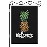 AOYEGO Pineapple Welcome Small Garden Flag Vertical Double Sided 12.5 x 18 Inch Hand Painted Black Farmhouse Burlap Yard Outdoor Decor