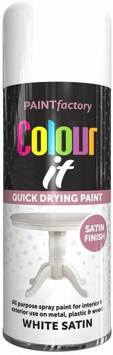 White Satin All Purpose Aerosol Spray Paint 250ml Quick Drying Spray, Fast Dry and Excellent Coverage for Metal, Wood, Plastic and More by Diva Gift