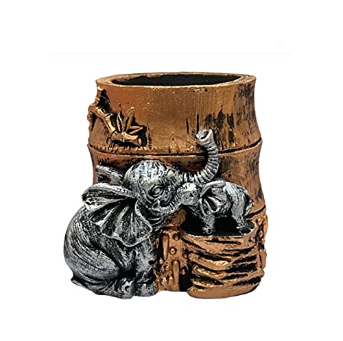 Image of AUGEN Pen Stand Decorative Hand Painted Elephant and Baby Elephant Design Stationery Holder | Gift Item | Table Top Decor (2081)