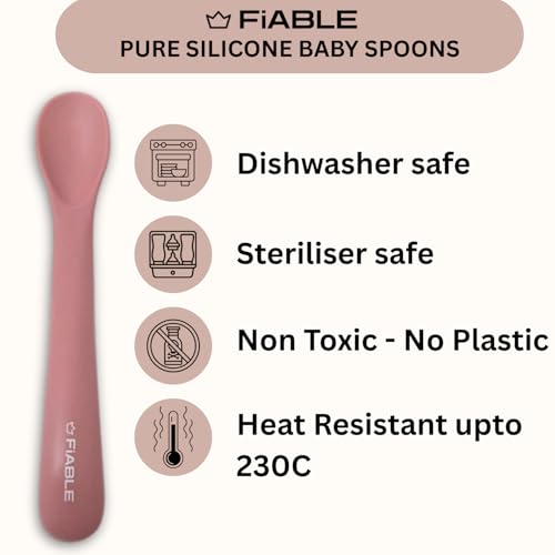Image of FiABLE Premium 100% Pure Silicone Baby Spoons - Set of 2 Food Grade, BPA Free Spoons for 6months+ | First-Stage Spoons, Soft-tip Easy on Gums I Baby Training Spoon | - Set of 2 Pink&Yellow
