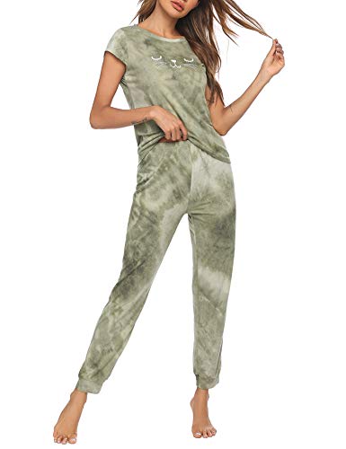 Ekouaer Tie Dye Pajamas Set for Women Short Sleeve Sleepwear 2 Piece Nightwear Soft Joggers Pj Lounge Sets