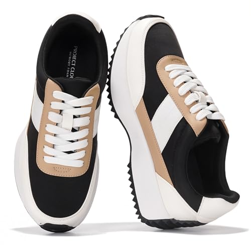 Project Cloud Womens Sneakers - Memory Foam Insole and Lightweight Spring Shoes - Non-Slip Lace Up Trendy Shoes - Fashion Sneakers for Women 2025 (Serena, Tan, 8)