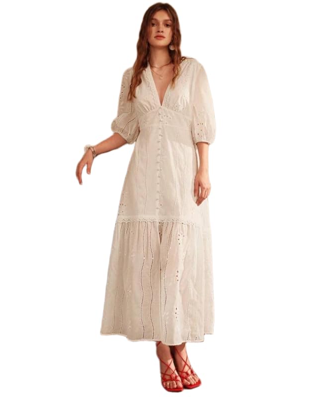 Patakadevi Women’s White Cotton Chiffon Fancy Dress | Lightweight Summer Party Dress with Soft Flow & Elegant Look | Size - XS to 7XL-picture-22
