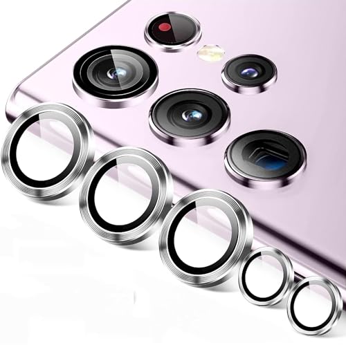 Image of Skinomi Camera Lens Protector Compatible with Samsung Galaxy S23 ultra 5G [Anti-Scratch] Premium Tempered Glass Film Aluminum Alloy Lens Ring Cover, Silver Titanium