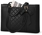 RAINSMORE Laptop Bags For Women 15.6 Inch Work Tote Bag Large Laptop Purse PU Leather Handbag Waterproof Office Computer Briefcase with Zipper for Business Travel, Black