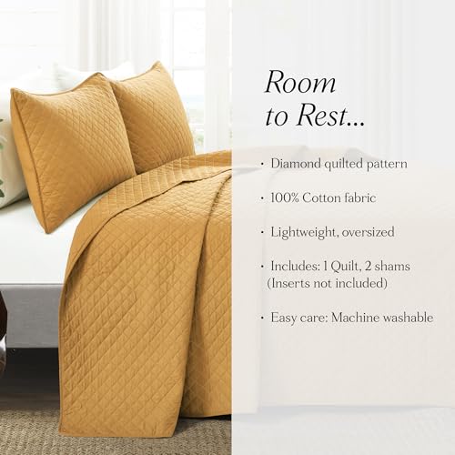 Lush Decor Ava Diamond Cotton Quilt California King Size 3 Piece Set King/California King Mustard - Yellow Bedding Set California King Quilt - Fall Quilts by Lush Decor - Image 7