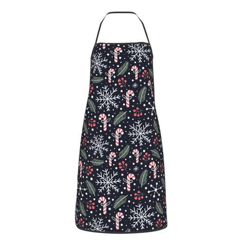Merry Christmas Apron Holiday Pattern With Christmas Candies Kitchen Aprons With Pockets Adjustable New Year Design Chef Aprons For Baking Cooking Crafting Sewing Xmas Holiday Supplies