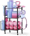 Josmimic 3-Tier Rack de rangement de salle de gymnastique avec crochets et roues lisses pour l'entraînement