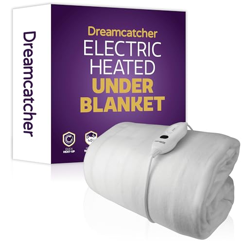 Dreamcatcher Single Electric Blanket 193 x 91cm, Fully Fitted Soft Polyester Electric Blanket, Underblanket Mattress Cover, 3x Heat Settings, 1x Controller and Machine Washable White Heated Blanket